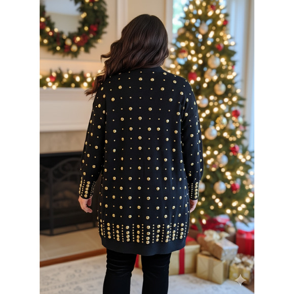 Vintage statement Black & Gold open festive Cardigan Fully Embellished stud 3X - Picture 2 of 8